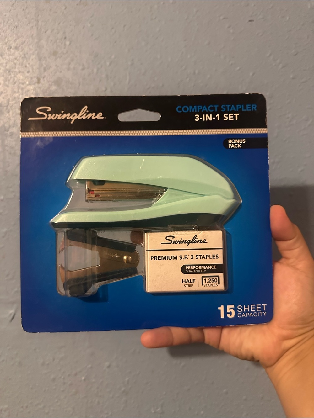 Swingline Compact Stapler 3-in-1 Set - Mint Green Brand New
